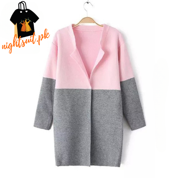 Pink Contrast Long Sleeve Fashion Cardigan Sweater