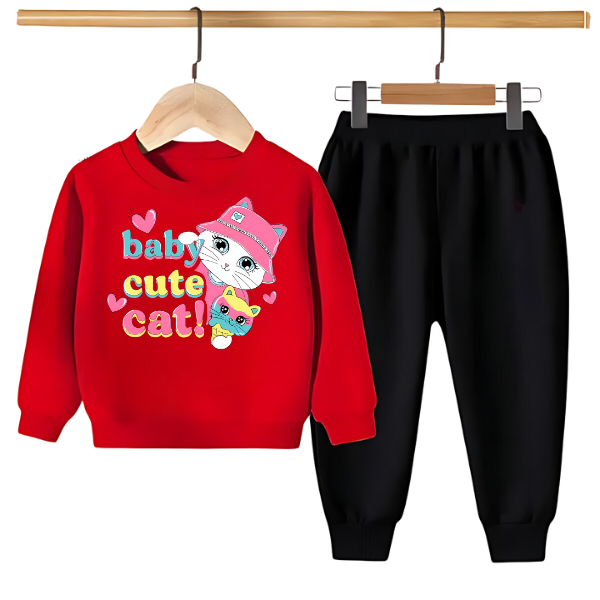 BABY CUTE CAT PRINTED SWEATSHIRT SET