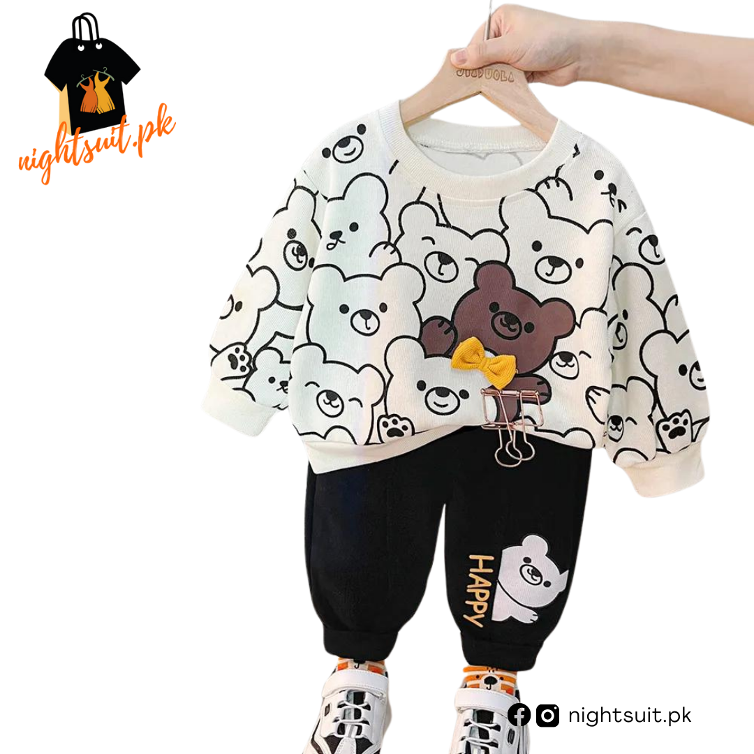 Yellow & White Bunny Kids Sweatshirt & Pant