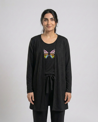 Women 3 Pieces Night Suit - Rainbow Butterfly | Black
