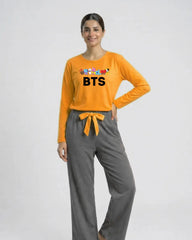 Women Premium 2 Piece Lounge Set | BTS + Cartoons - Yellow & Grey