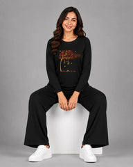 Women Round Neck Lounge Wear | Spring Tree - Black