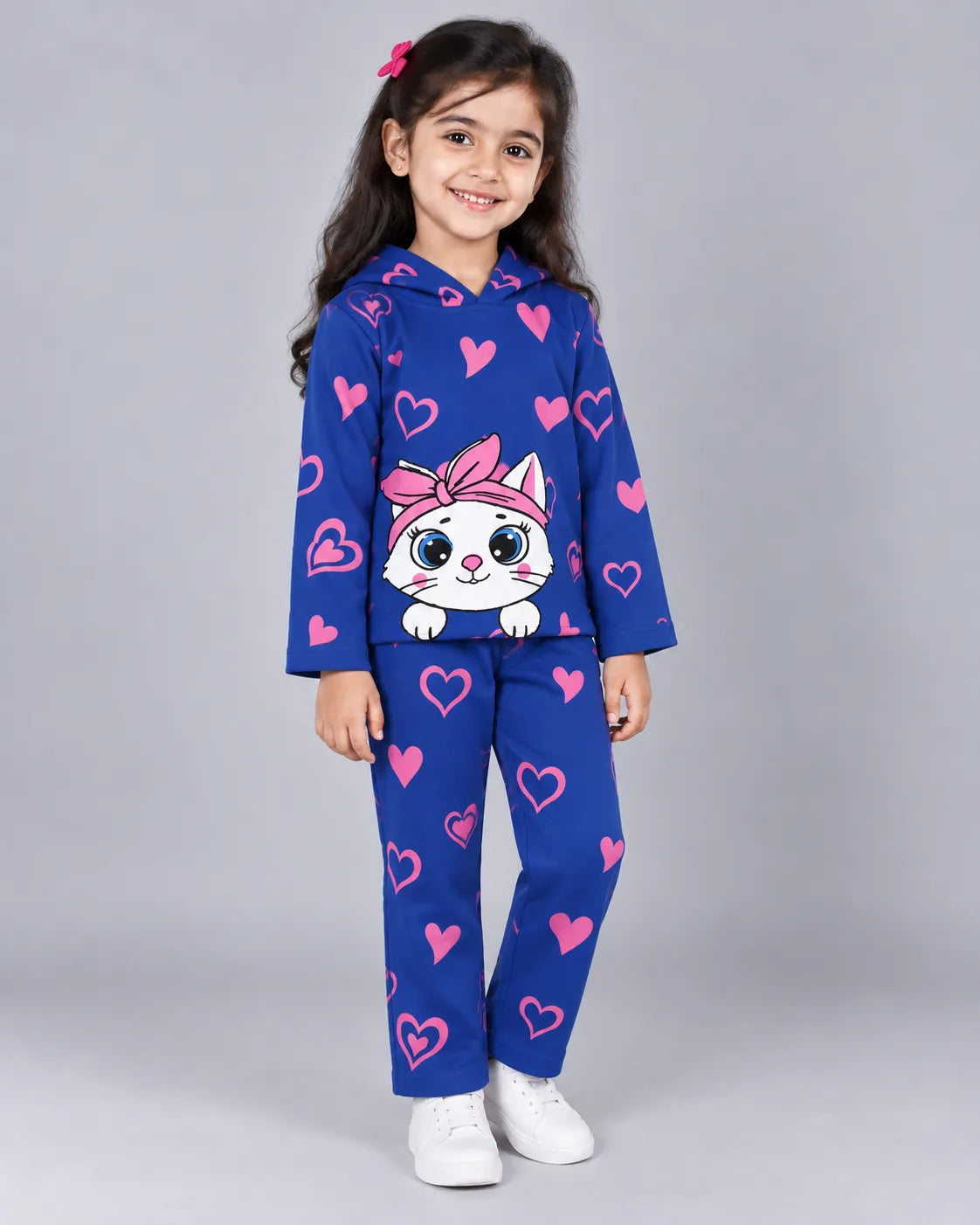 Heart Kitty Hoodie Set - Blue