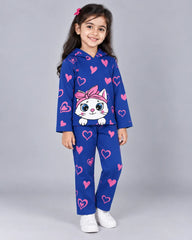 Heart Kitty Hoodie Set - Blue