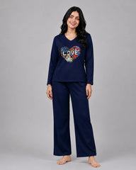 Women V-Neck Lounge Wear | Love Color - Navy Blue