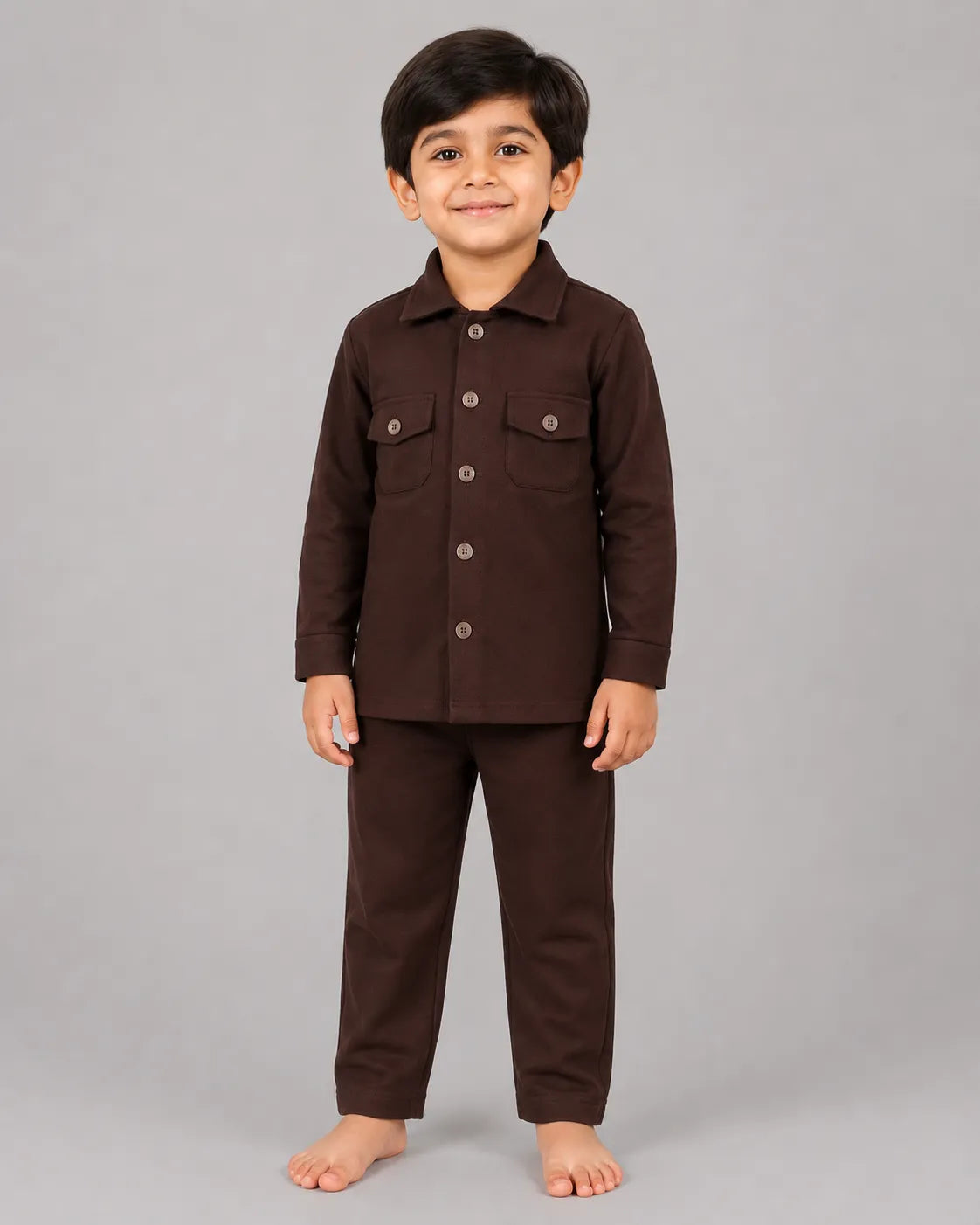 Mini Cargo Shirt Set - Dark Brown