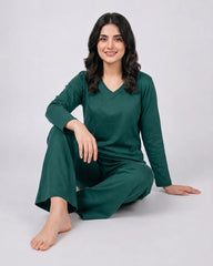 Women V Neck Lounge Wear - Sherwood Green