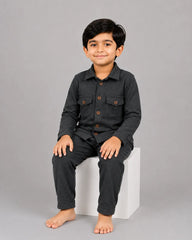 Mini Cargo Shirt Set - Grey