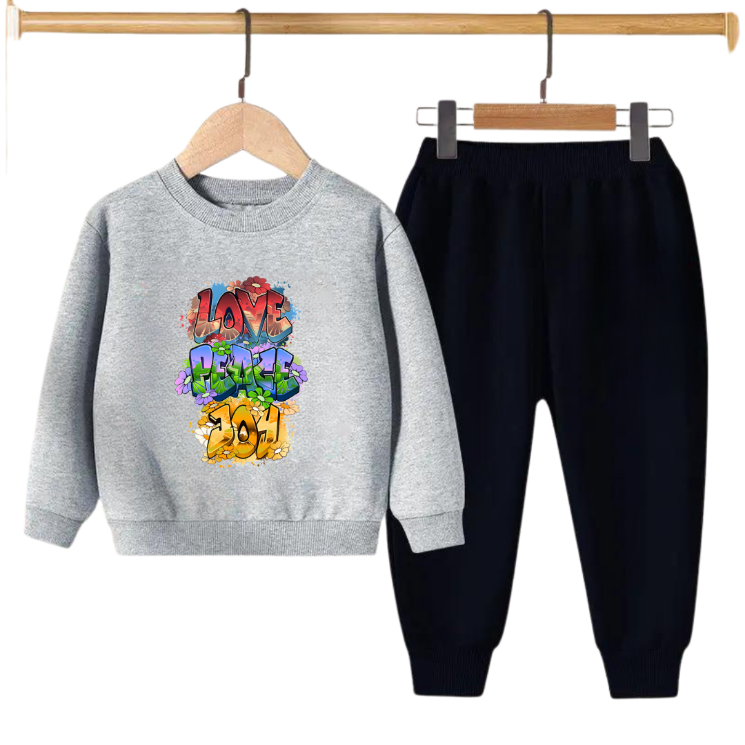 LOVE PEACE JOY PRINTED SWEATSHIRT SET