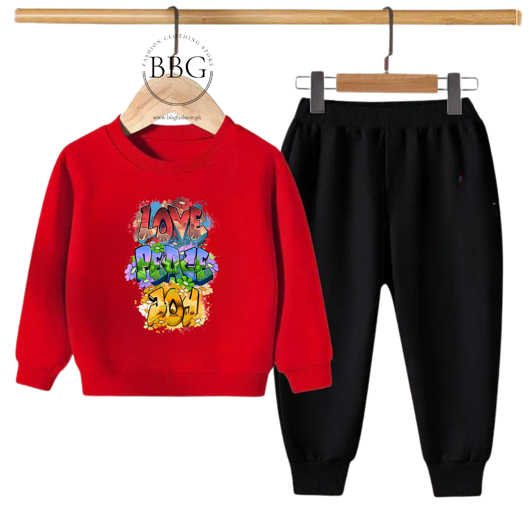 Kids Winter Sweat Shirt Set | Love Peace Joy Printed