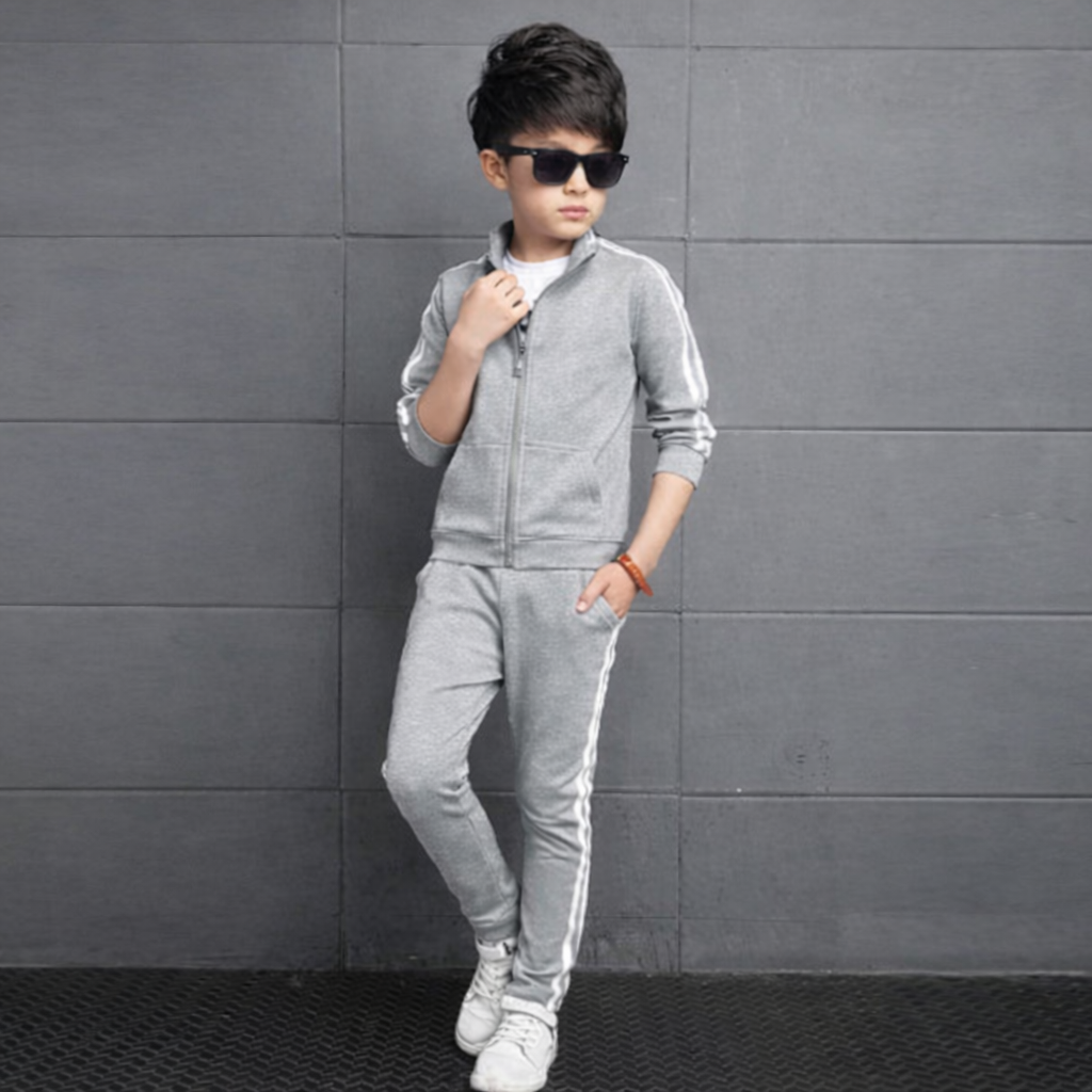 Kids Winter Stripe Tracksuit - Grey