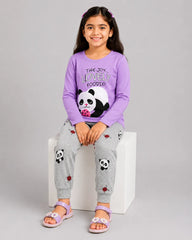 Lovely Panda Kids Pajama Set - Purple & Grey