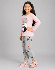 Lovely Panda Kids Pajama Set - Pink & Grey