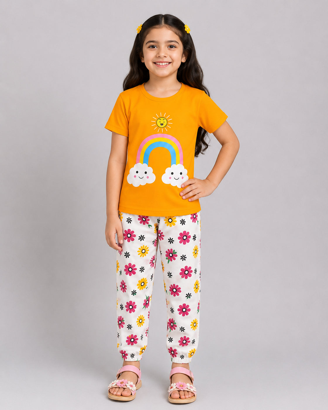 Rainbow Bloom Pajama Set - Yellow