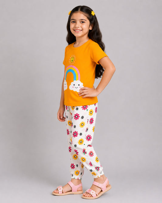 Rainbow Bloom Pajama Set - Yellow