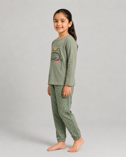 Sleepy Cat Pajama Set - Green