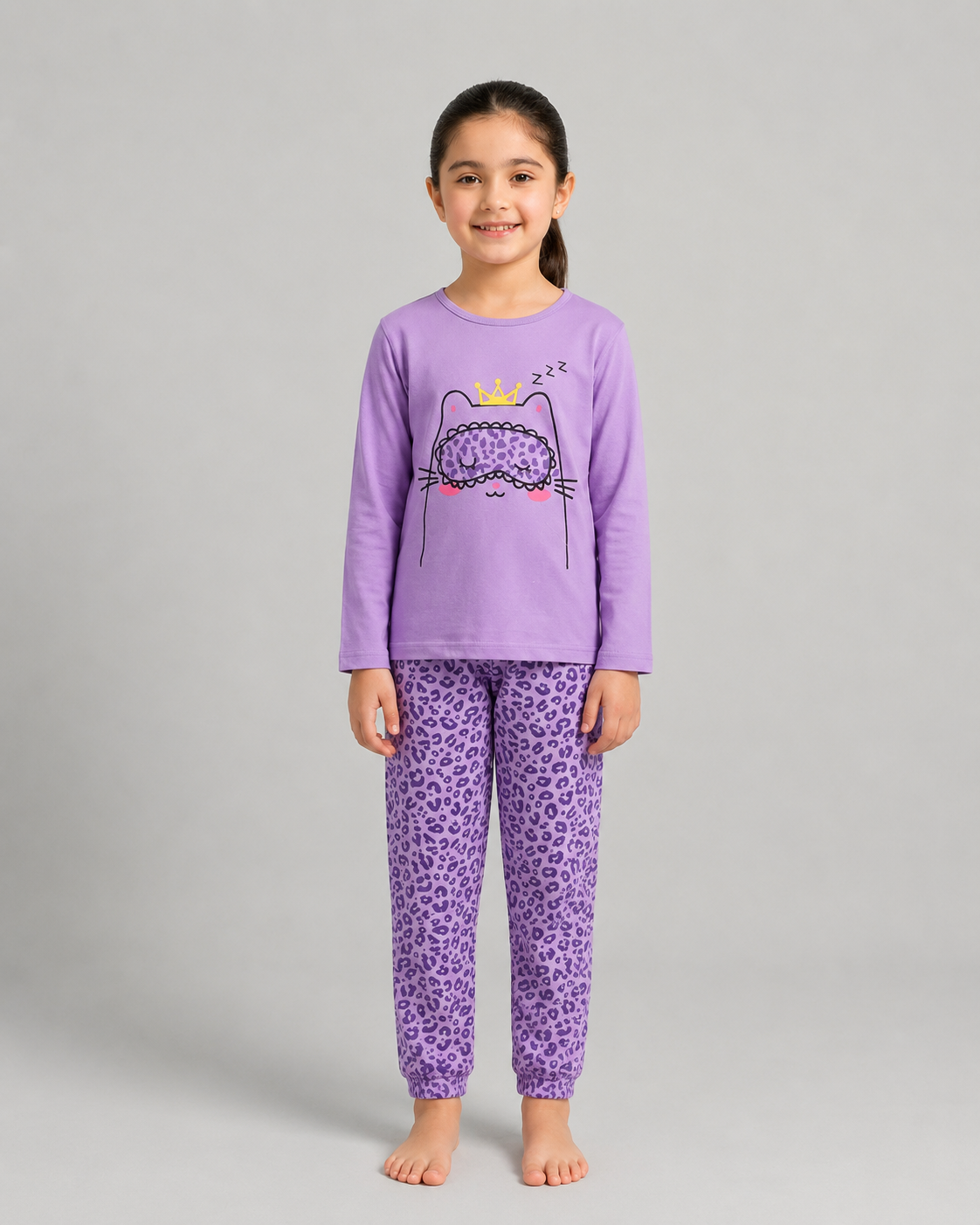 Sleepy Cat Pajama Set - Purple
