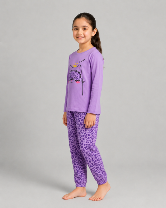 Sleepy Cat Pajama Set - Purple