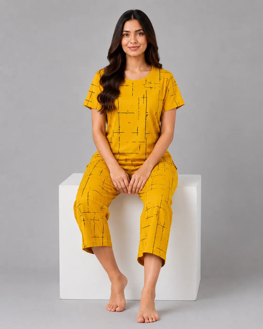 Lines Printed Capri Plazzo - Yellow
