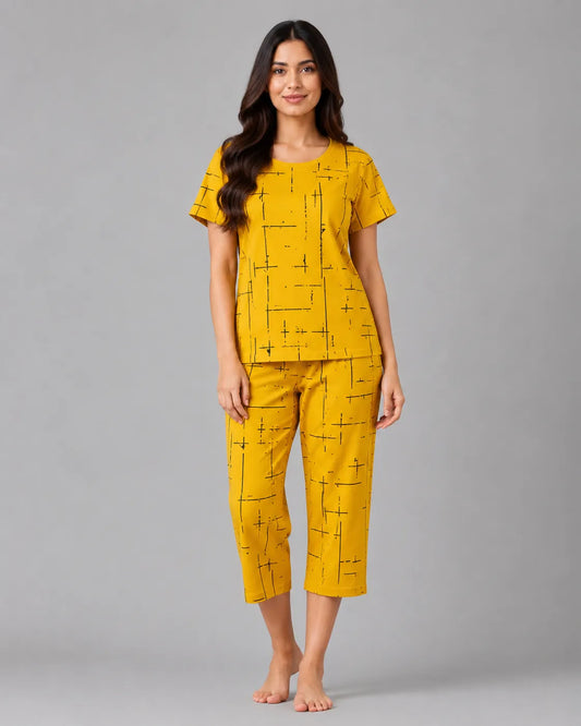 Lines Printed Capri Plazzo - Yellow