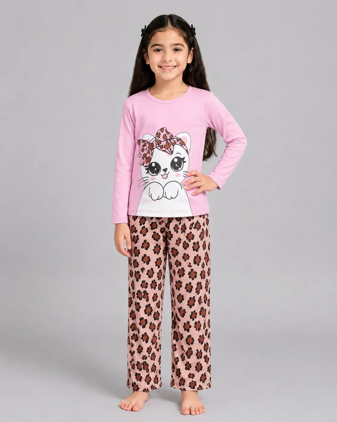 Kitty Bow Pajama Set - Pink
