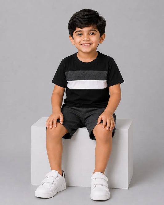Monochrome Stripe Short Set