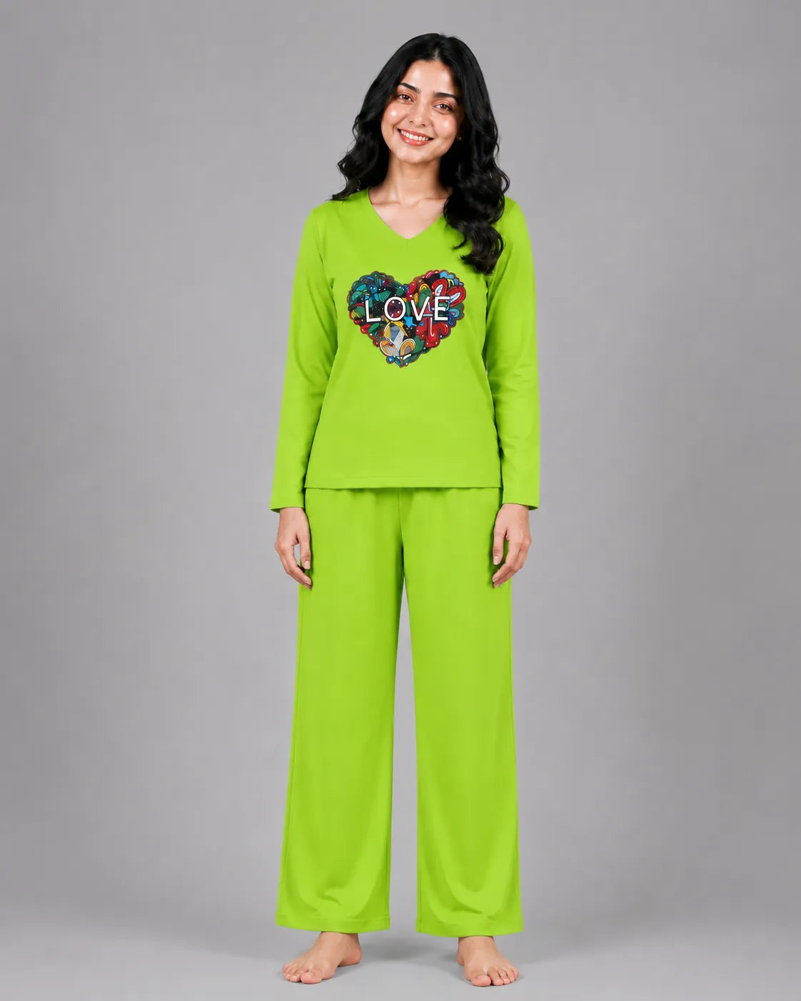 Women V Neck Lounge Wear | Love Color - Lemon Yellow
