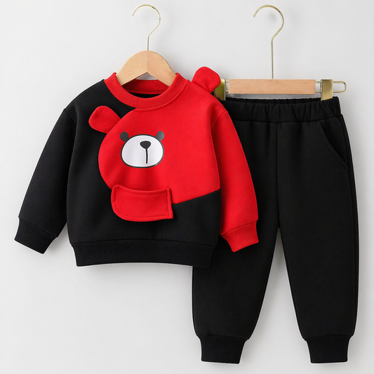 Kids Boss Winter Sweat Shirt Set - Red & Black