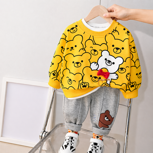 Kids Bunny Winter Sweat Shirt Set - Yellow & White