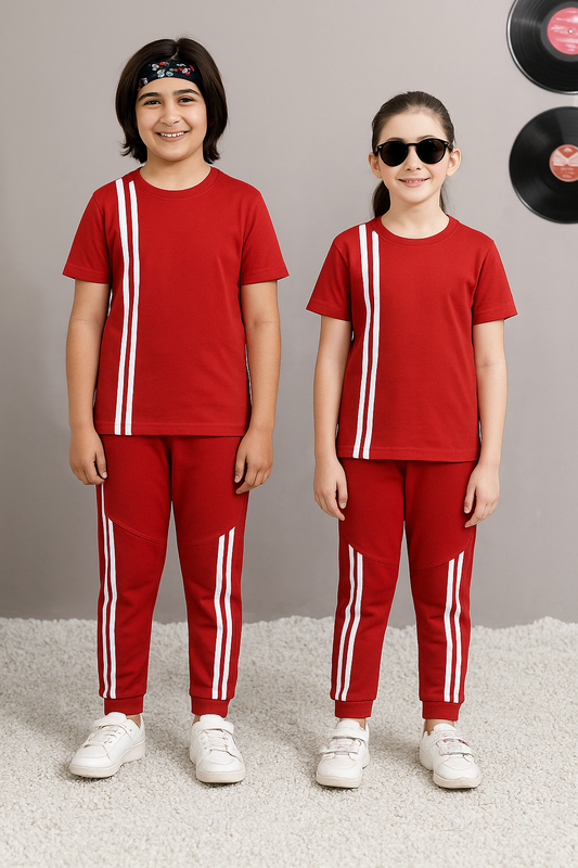 Crimson Stripe Kids Tracksuit