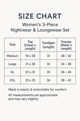 Women’s 3 Piece Nightwear Lounge Set with Geometrical Heart Print | Plus Size Loungewear