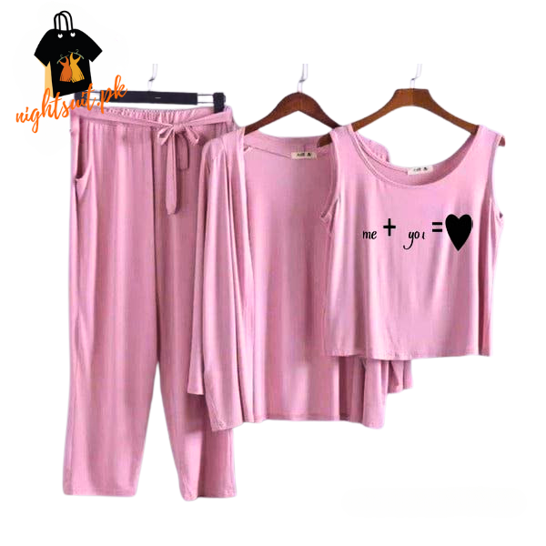 Baby Pink me + you Women Night Suit PJ Set 3 Pieces