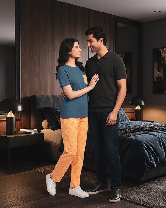 Palm Breeze Pajama Set – Navy Blue