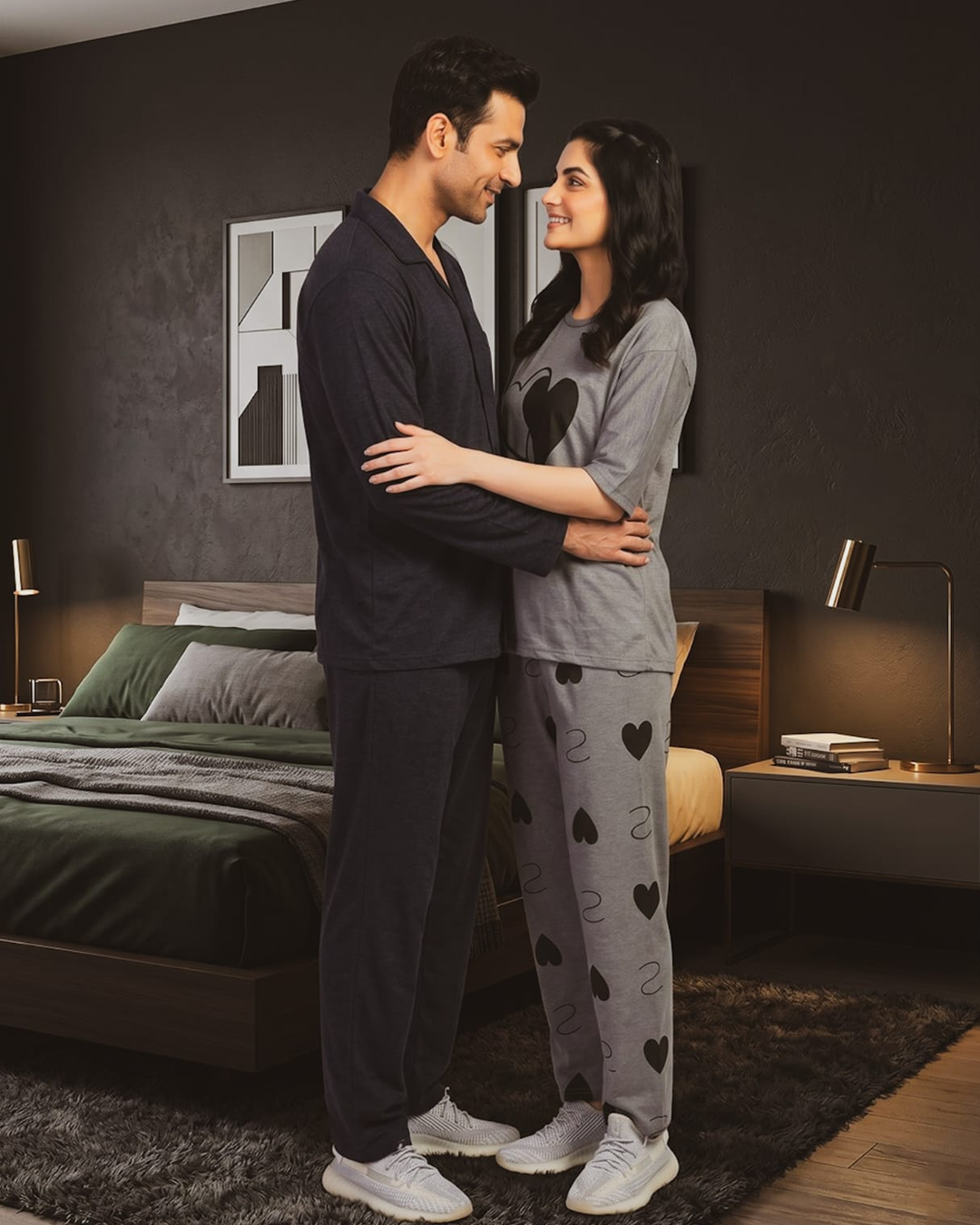Grey Heart Print Pajama Set – Soft Lounge & Sleepwear