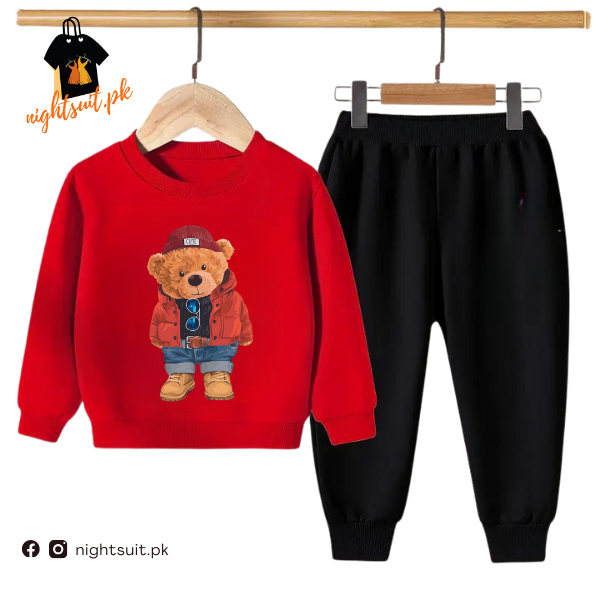 Red Cute Bear Kids Sweatshirt & Pant