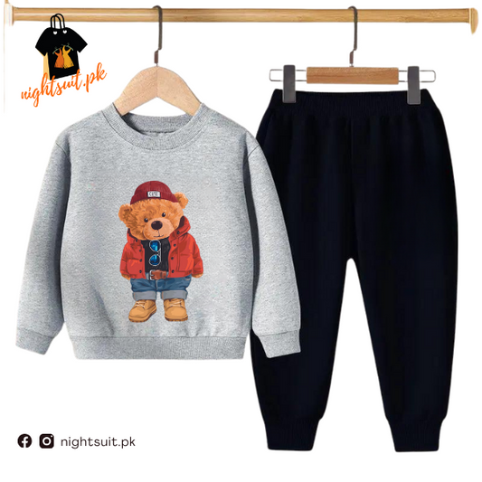 Grey Cute Bear Kids Sweatshirt & Pant