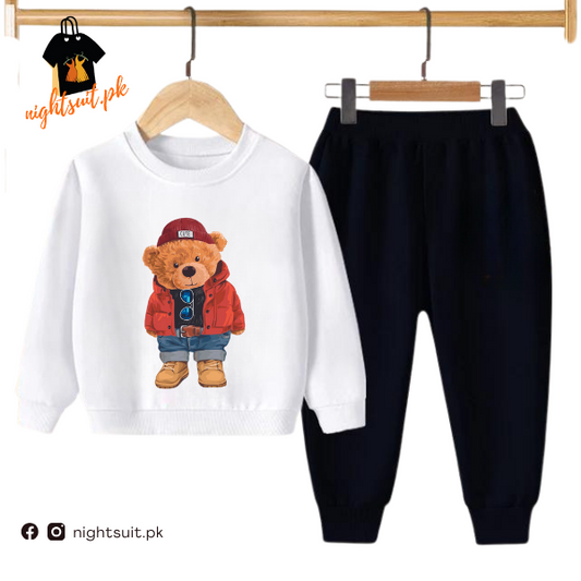 White Cute Bear Kids Sweatshirt & Pant