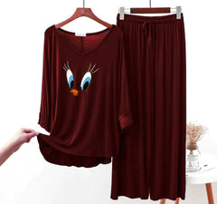 Daffy Duck V-Neck Women Night Suit PJ Set