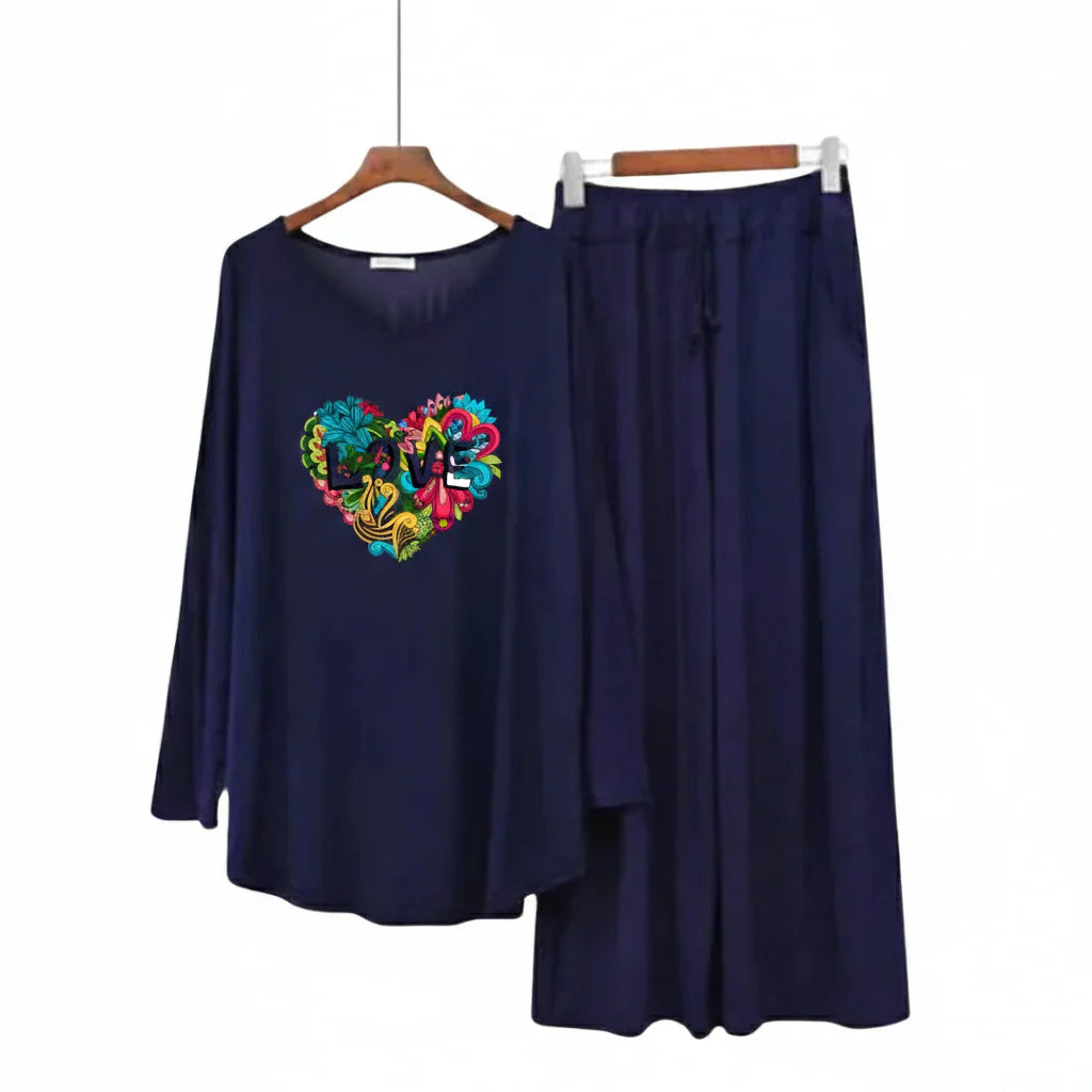 Women V-Neck Lounge Wear | Love Color - Navy Blue