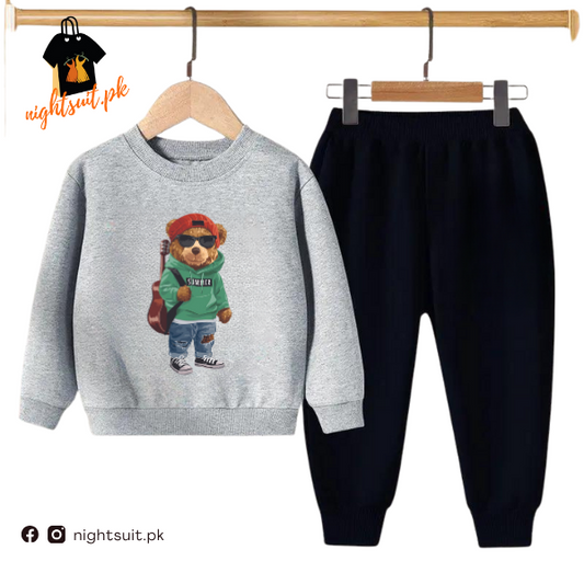 Grey Green Bear Kids Sweatshirt & Pant