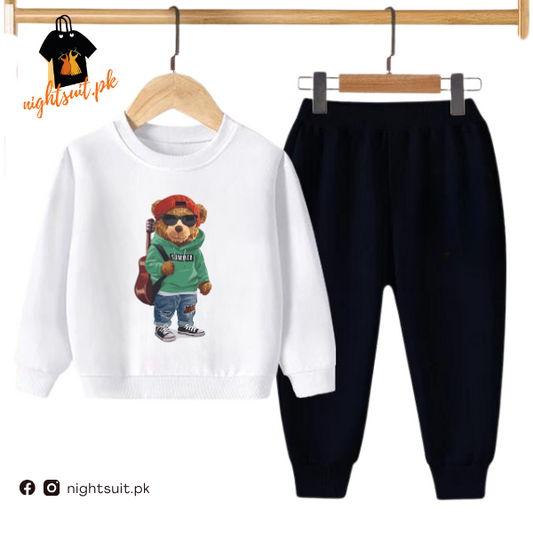 White Green Bear Kids Sweatshirt & Pant