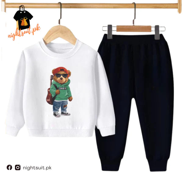 Kids Winter Sweat Shirt Set | Green Bear Printed