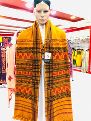 Mustard Red Pattern Weaved Woolen Shawl