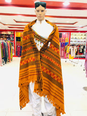 Mustard Red Pattern Weaved Woolen Shawl