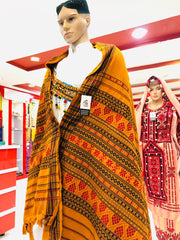 Mustard Red Pattern Weaved Woolen Shawl