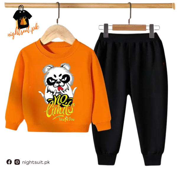 Orange No Limit Bear Kids Sweatshirt & Pant