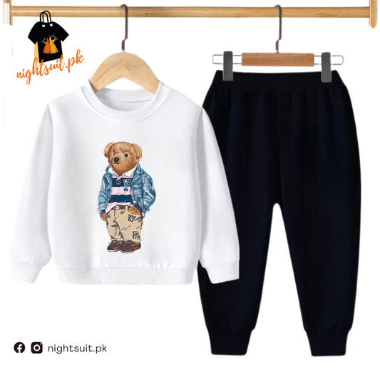 White Polo Bear Kids Sweatshirt & Pant