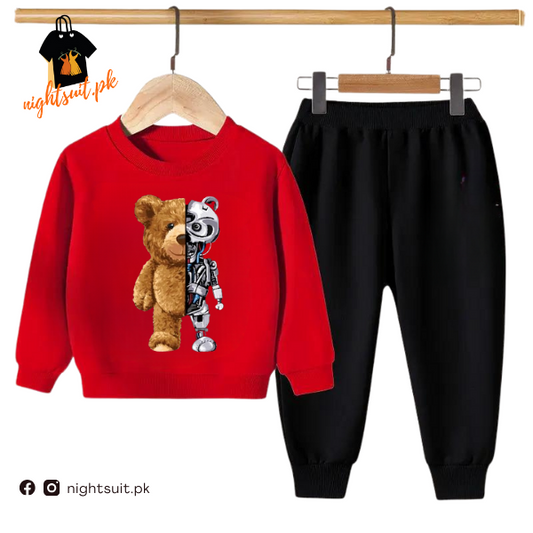 Red Robo Bear Kids Sweatshirt & Pant