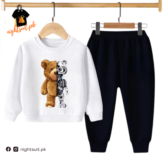 White Robo Bear Kids Sweatshirt & Pant