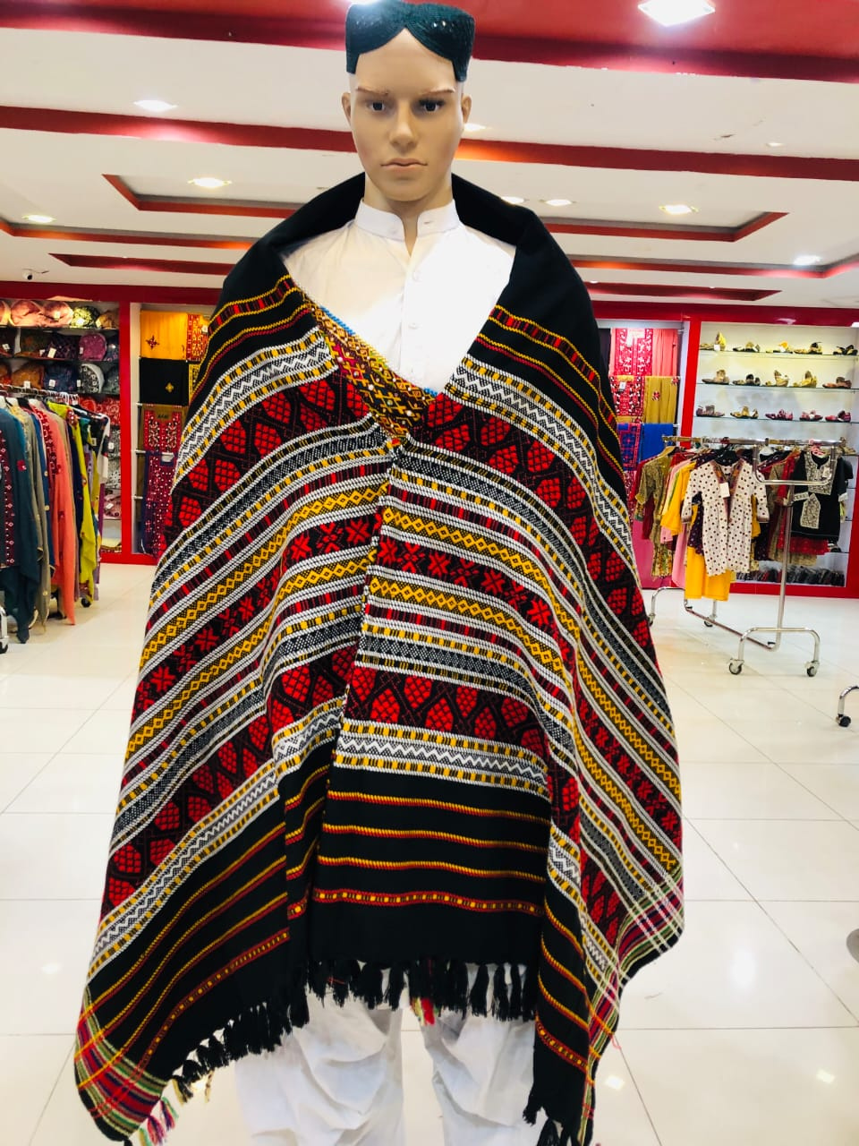 Black Pattern Weaved Woolen Shawl